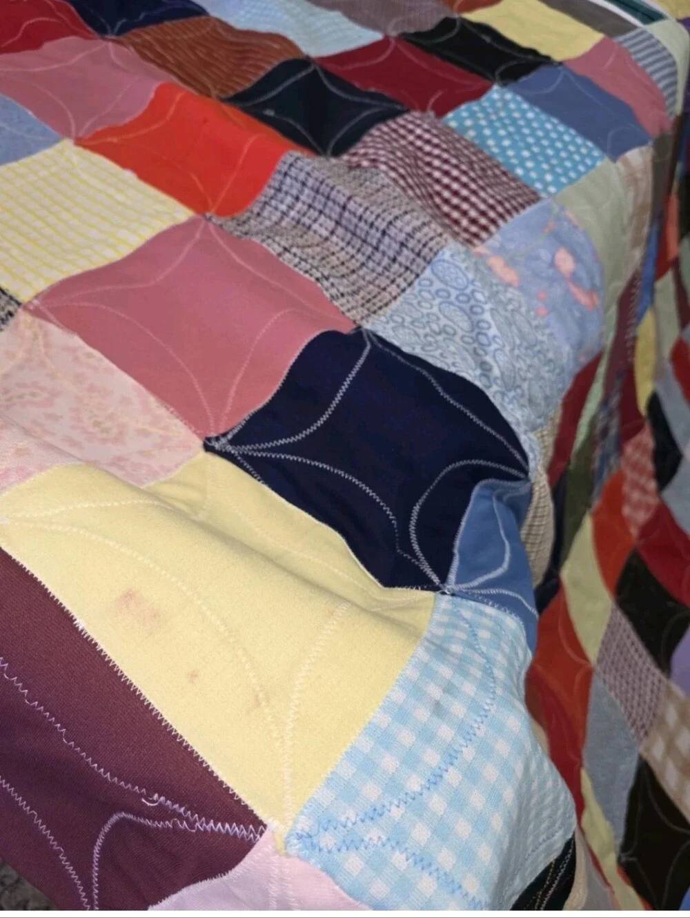 Vintage Handmade Cathedral Windows Reversible Patchwork Quilt